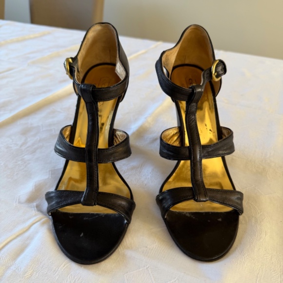 Coach size 9.5 B black leather Chunky 4 inch heel sandal - Picture 2 of 11